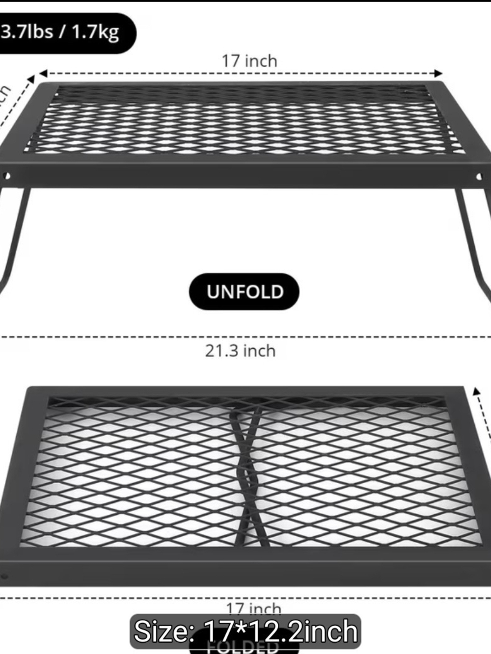 Black Foldable Mesh Grill Table - Portable Camping & BBQ Prep Surface